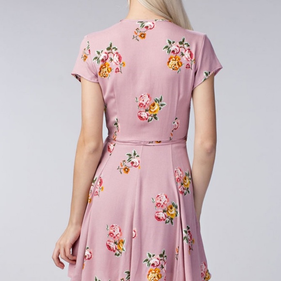 1 left - Pink Floral Printed Wrap Dress - Picture 8 of 8